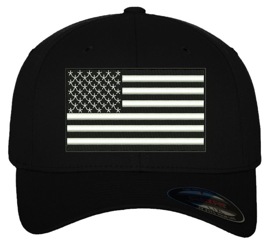 Police Hat Flex Fit Embroidered Hat with Black White USA Flag Flex Fit Hat