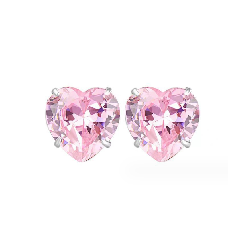 3/4/5/6mm Sterling silver stud post earrings Heart Pink CZ prong setting Gift H2