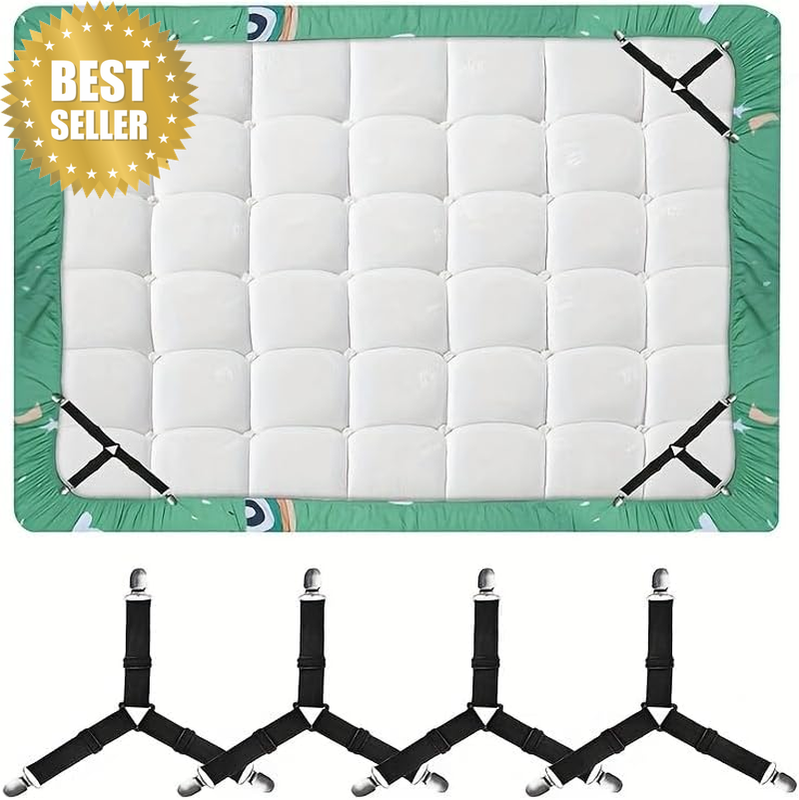 Bed Sheet Straps, 4 Pack, Adjustable Elastic Fitted Sheet Holders | Secure Fitte