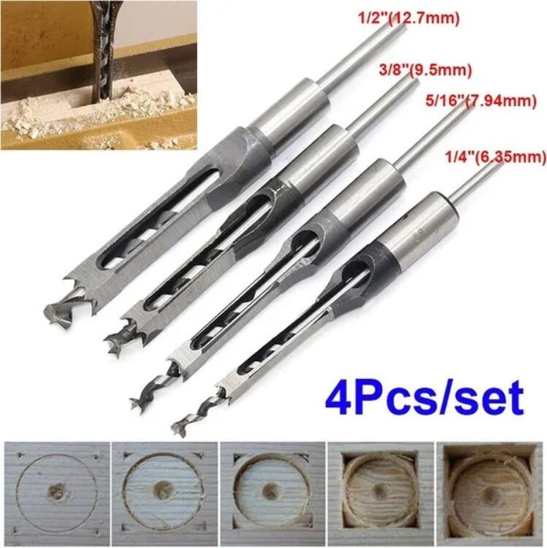 Square Hole Saws Auger Drill Bit Cut Mortising Chisel Woodwo