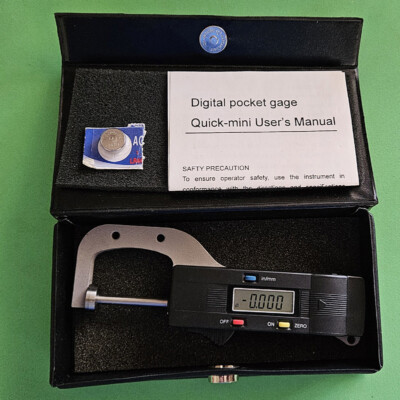 Digital Thickness Gauge Hand Held Pocket Size with Case Instructions & Battery