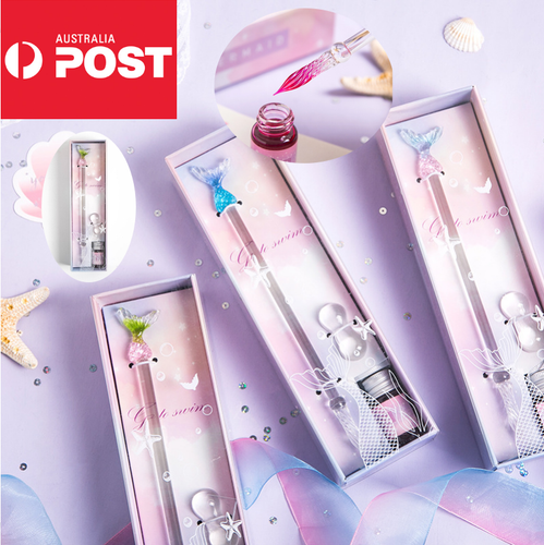 Crystal Glass Dip Pen Mermaid Tail Writing Set Gift Pack Fountain Calligraphy AU