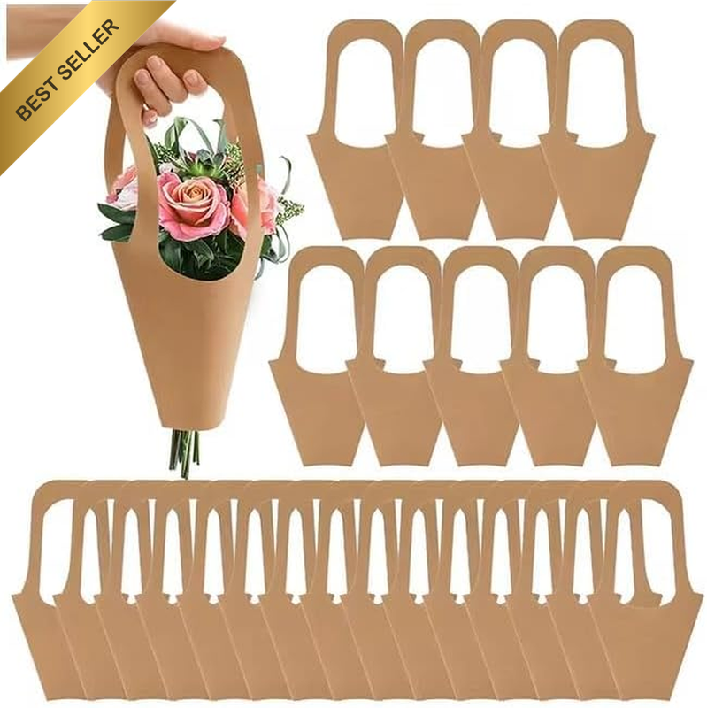 20Pcs Kraft Paper Flowers Gift Bags3.3 * 9 * 16.5In Hanging Bouquet Holder with