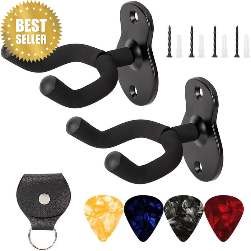 Guitar Wall Mount Hanger, 2 Pack, Hook Bracket for Bass, Electric, Acoustic Guit