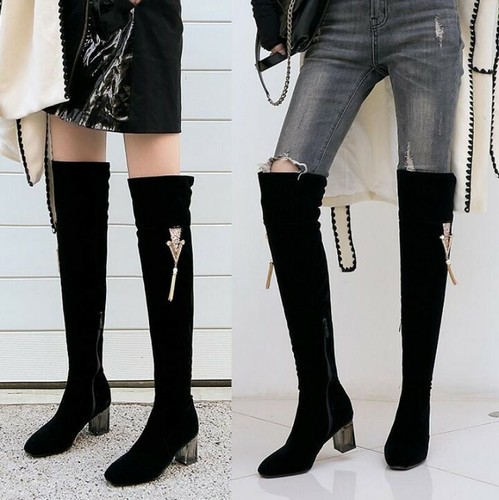 knee high suede boots block heel