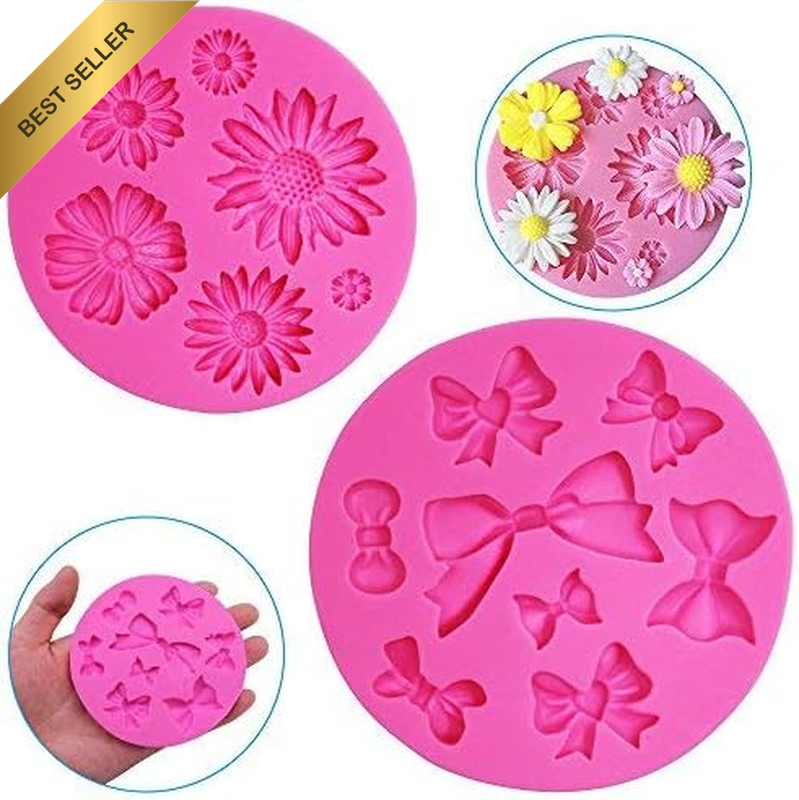 2 Pieces Decorative Silicone Molds, Chrysanthemum Flower and Bow Tie Shaped,  Ch