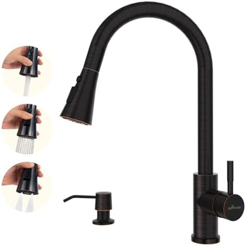 Kitchen Faucet with Soap Dispenser, Oil Rubbed Bronze Kitchen Faucet with Pull d