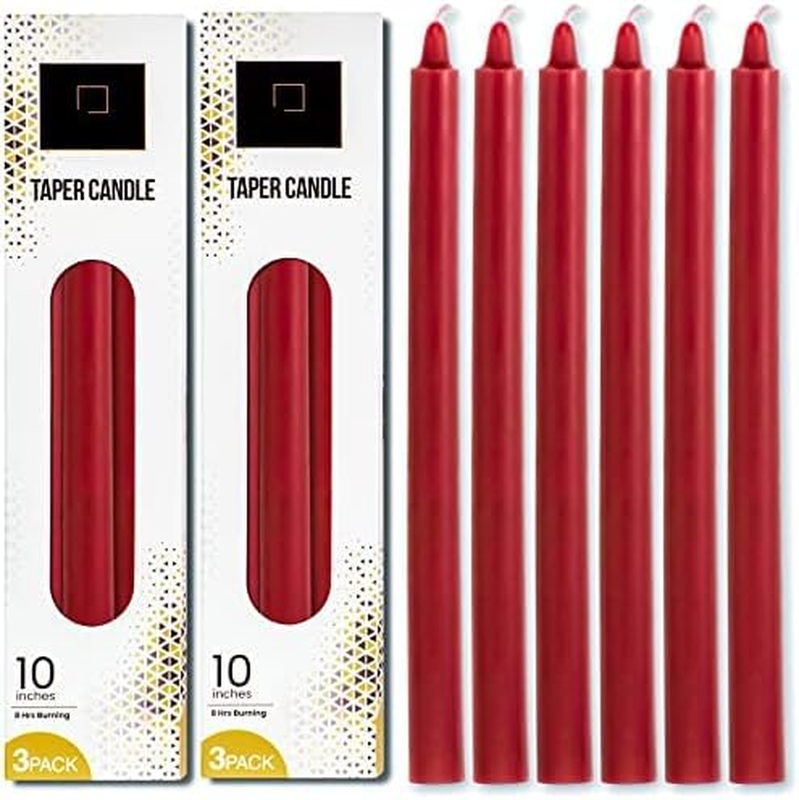 Decorrack 6 Red Taper Candles, 10 Inch, Unscented Long Lasting and Smokeless