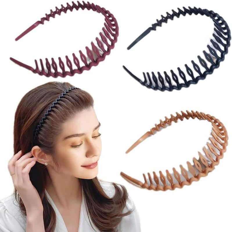 Shark Tooth Headbands Non Slip - 3Pcs Wavy Hair Comb, Plastic Zigzag Head Bands,