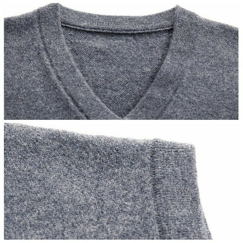 Men Knitted Wool Blend Gilet Vest Sleeveless Woollen Sweater Knitwear Casual