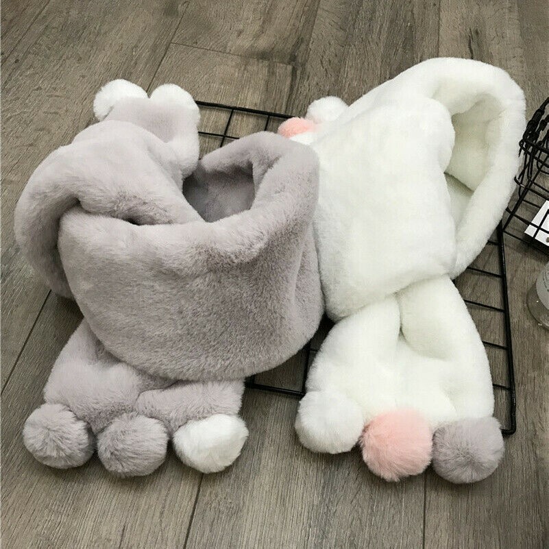 Plush Scarf Winter Faux Rabbit Fur Thick Warm Solid Color Bib Children Adult