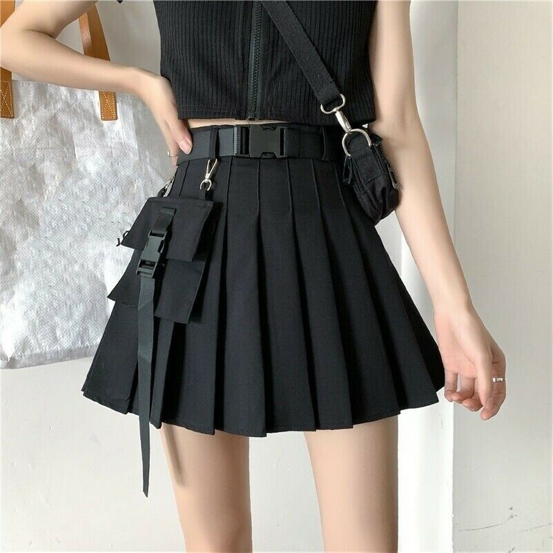 Punk Damen Mädchen Cargo Rock Vintage Taschen Plissiert Japanisch Gothic Rüschen