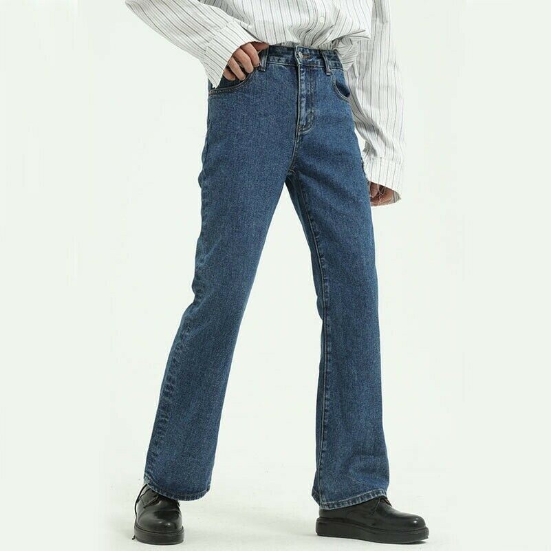 Herren Glocke Unten Jeans Vintage 60s 70s Ausgestellt Denim-Hose Slim Fit Hose