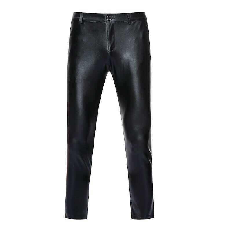 Pantaloni Biker In Pelle Sintetica Lucidi Effetto Bagnato Metallici Punk