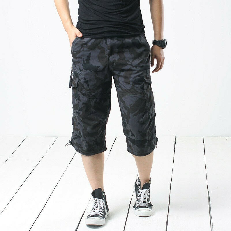 Hot Men 3/4 Length Camouflage Cargo Shorts Pants Loose Casual Trousers Over Size