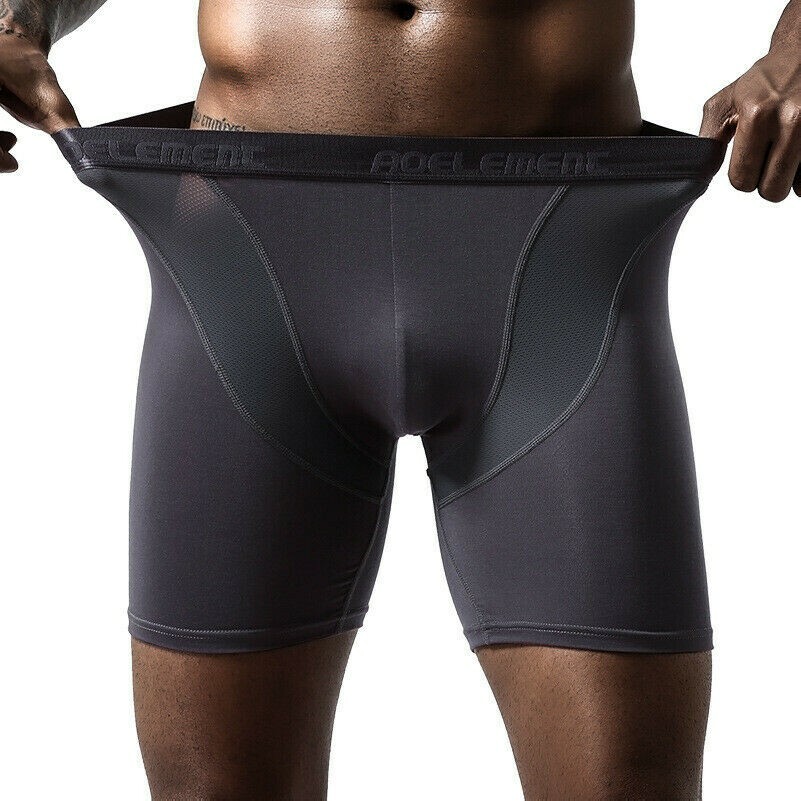 Herren Langes Bein Shorts Unterwäsche Unterhose Boxer Splice SPORTS Fitness