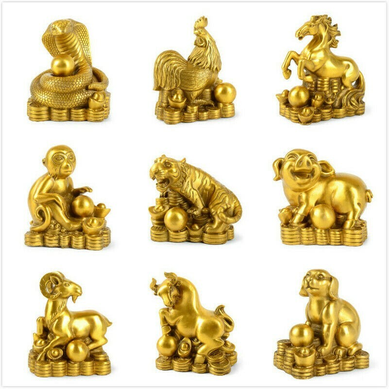 Chinois Laiton Zodiaque Animaux Statue Antique Feng-Shui Ornements Décor Maison