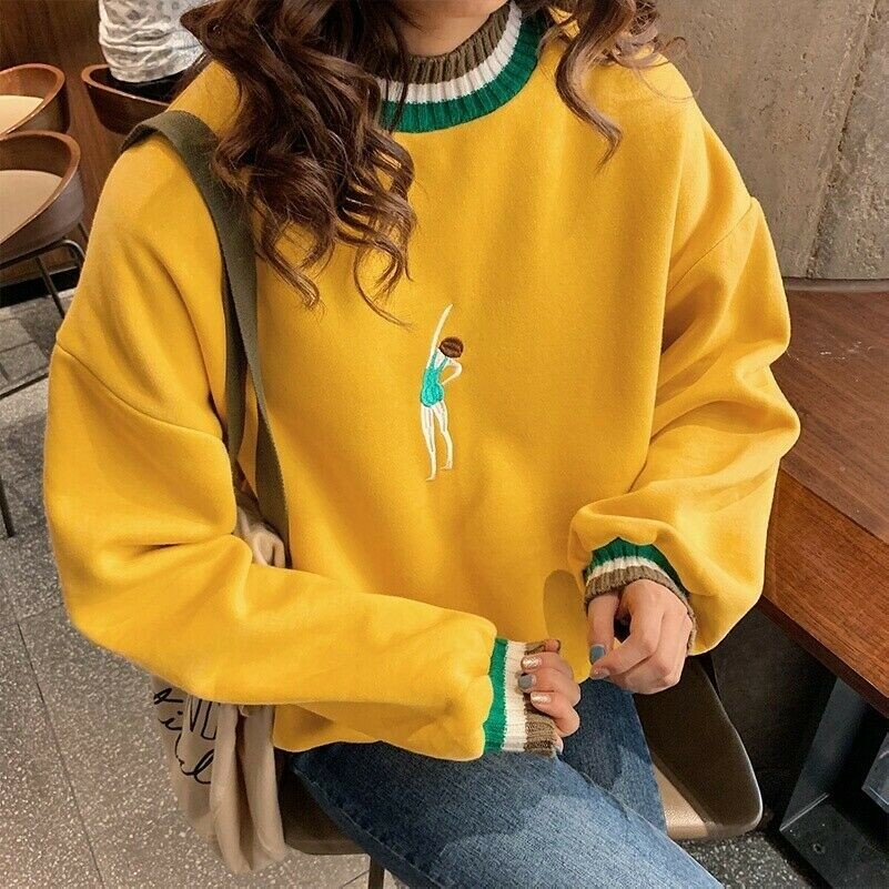 Women Girl Striped Pullover Jumper Sweatshirt Top Cute Harajuku Kawaii Thick