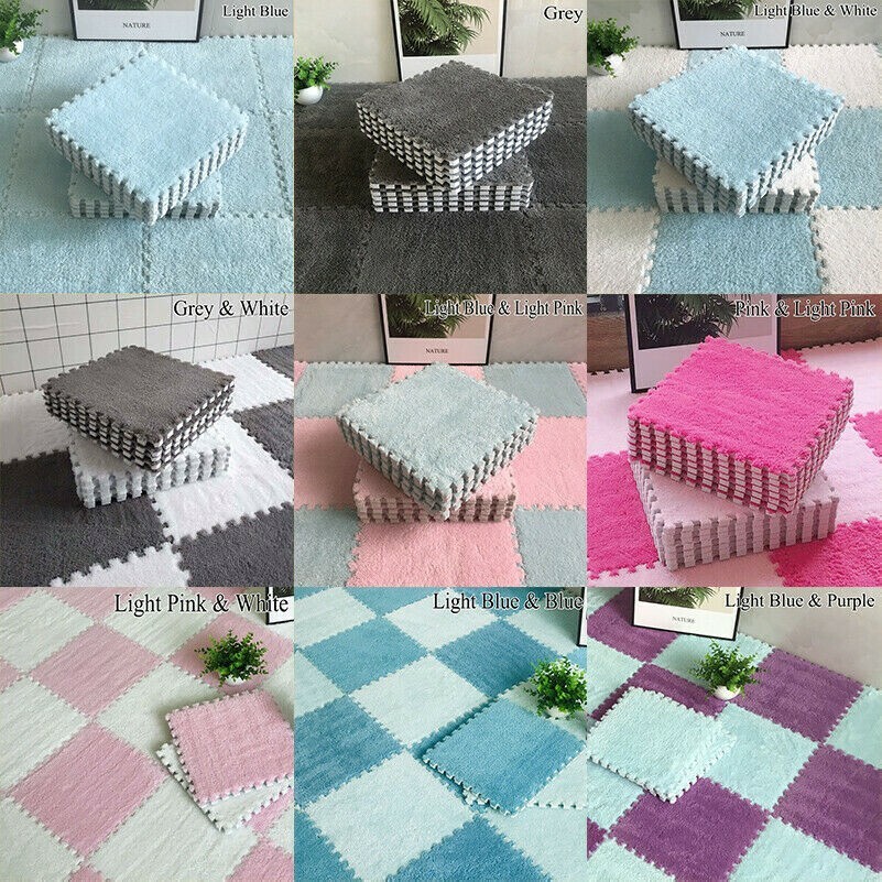 10PCS Baby Krabbelnd Fellimitat Puzzle Teppich Flauschig Fußmatten Eva Schaum