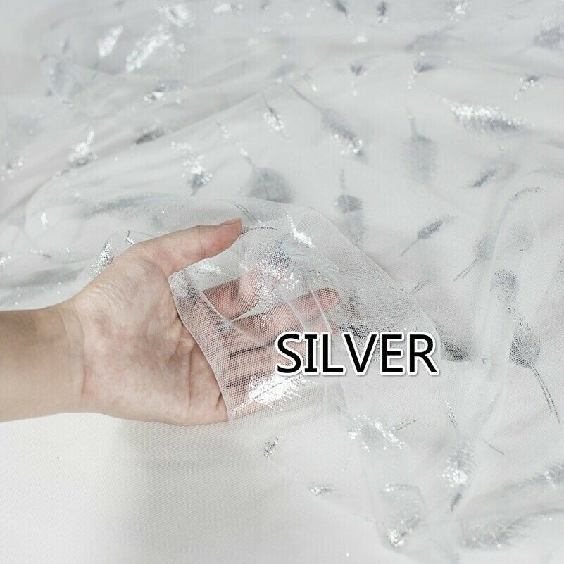 Mesh Fabric Gilding Bronzing Feather Pattern for Dress Curtain DIY Material SHP