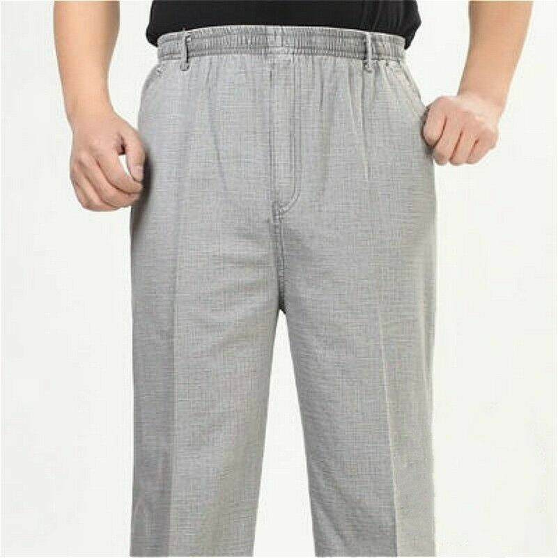 summer-men-cotton-linen-elastic-straight-leg-casual-pants-soft-grey-fashion-blue