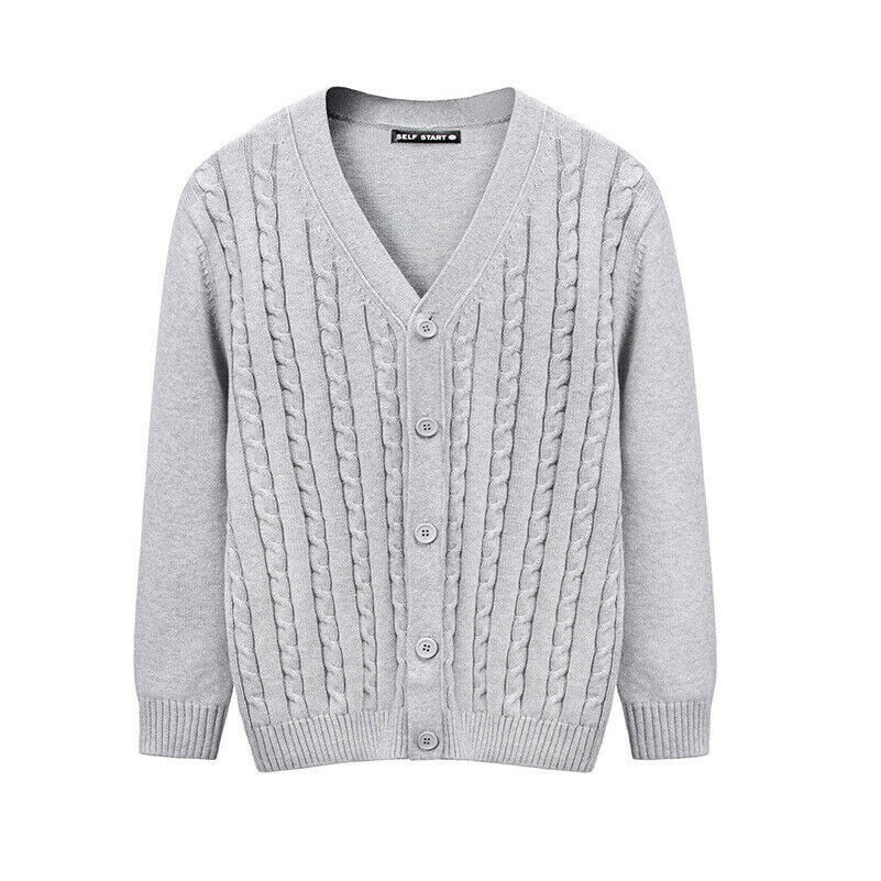 Men Warm Jumper Cardigans Cable Knitted Sweater V-Neck Button Front Pullover