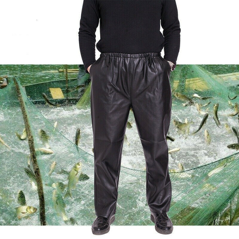 Herren Kunstleder Hose Gerades Bein Hose Freizeit PU Gummibund Schwarz