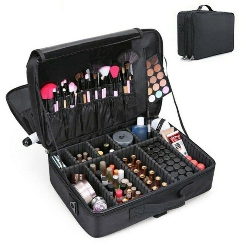 Women Cosmetic Organizer Makeup Bag Travel Pouch with Adjustable Dividers