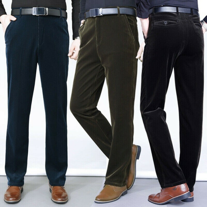 Hommes Velours Droit Jambe Pantalon Slim Fit Pantalon Smart Décontracté