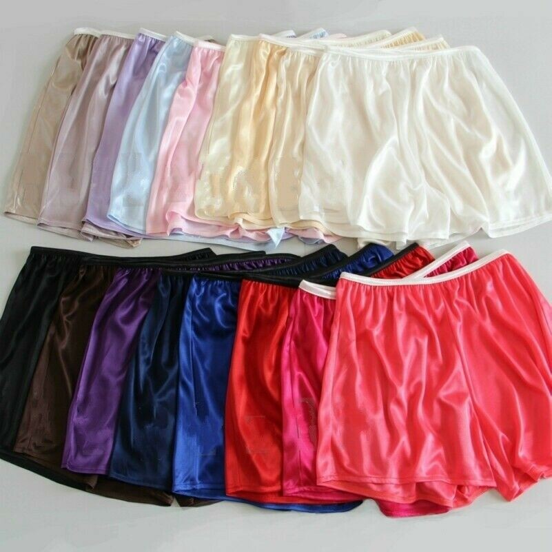 Women Faux Silk Satin Shorts Underwear Petticoat Underpants Soft Safty Loose Red