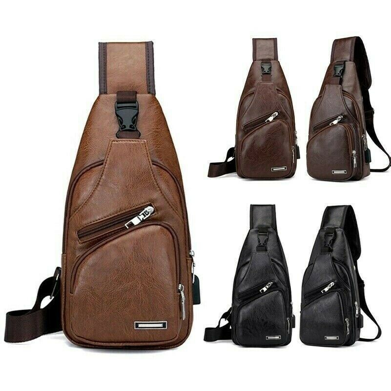 Men's Sling Shoulder Bag PU Leather Chest Pouch Crossbody Case Backpack SHP
