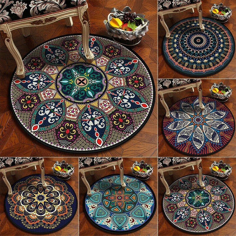 Rund Teppich Fläche Klein Retro Fußmatte Mandala Weich Antislip Heim Dekor