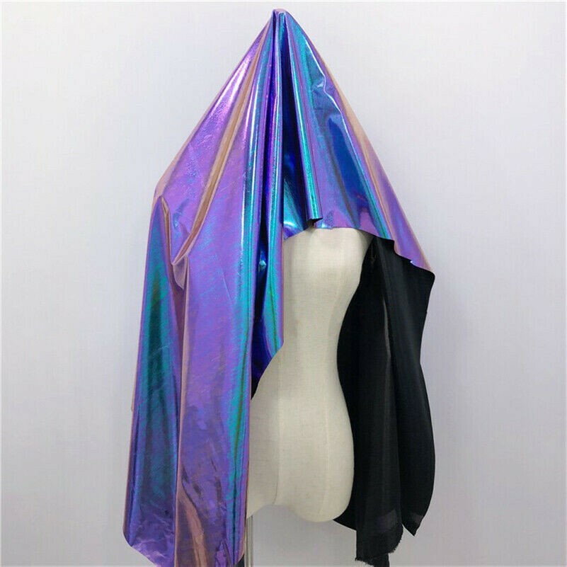 Métal Laser Tissu Extensible Violet Turquoise Holographique Matériel D'Artisanat