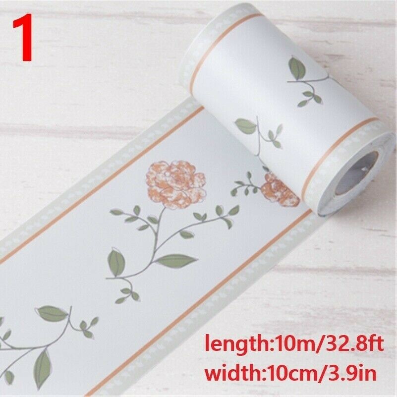 10M Adhésif PVC Papier Peint Mural Stickers Plinthe Bordure Imprimé Floral