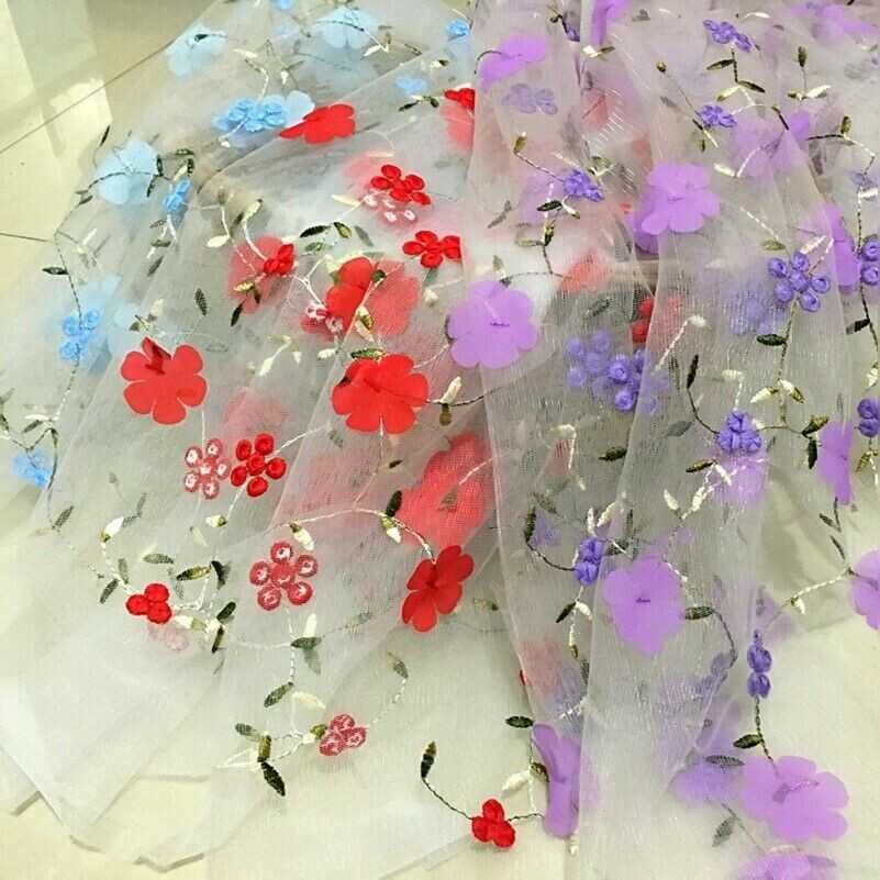 3D Blumen Netzstoff Spitze Bestickt Voile Tüll Hochzeit Ball Kleid Rock