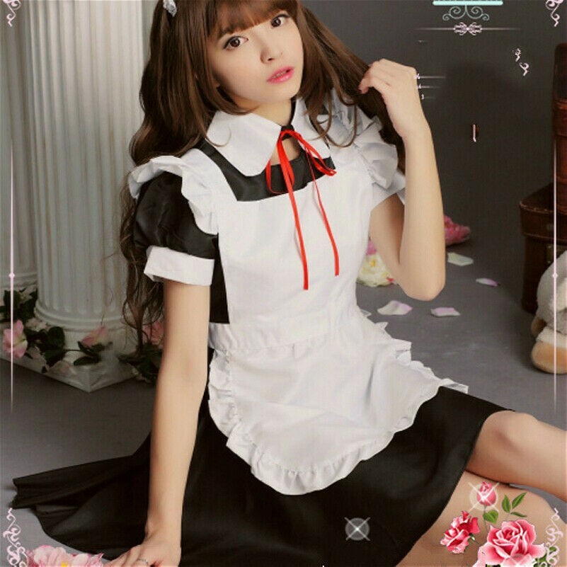 Women Maid Dress Lolita Costume Ruffle Japanese Cosplay Uniform Waitress