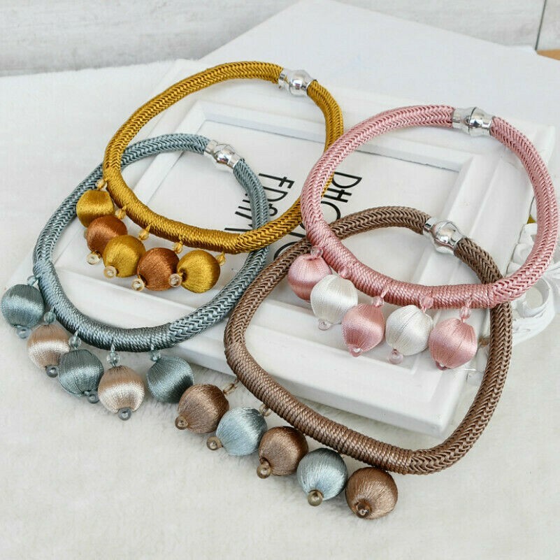 2X Curtain Tie Hold Backs Magnetic Clips Ball Holder Rope Home Decor Retro
