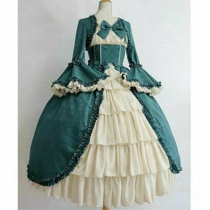 Damen Gothic Lolita Kleid Abgestuft Rüschen Vintage Mittelalter Victorian Kostüm