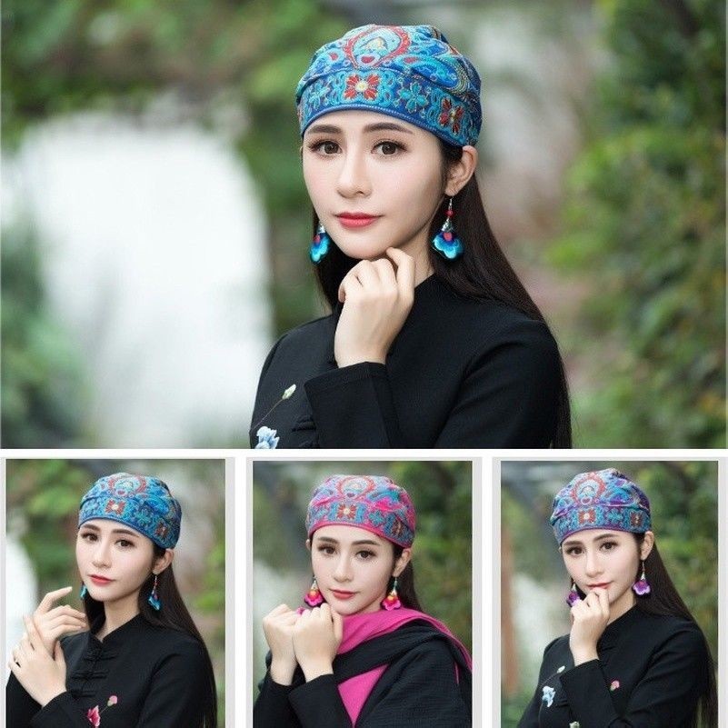 Femme Ethnique Turban Casquette Chapeau Tête Echarpe Foulard Bonnet Broderie