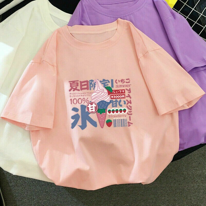 Japanisch Sweet Damen Mädchen Locker T-Shirt Bluse Kurzärmeliges Top Freizeit