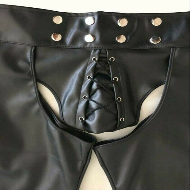 Homme Faux Cuir Short Dos-Nu Pochette Jockstrap Sous-Vêtements String