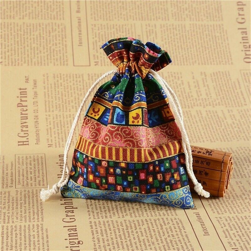 20 X Ethnic Drawstring Jewelry Pouch Small Cloth Favor Bag Party Mixed Color