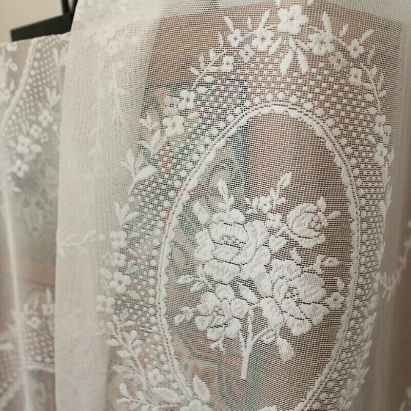 Rococo Embroidery Lace Fabric for Curtain Pelmets Net Voile Flower Panel Sheer