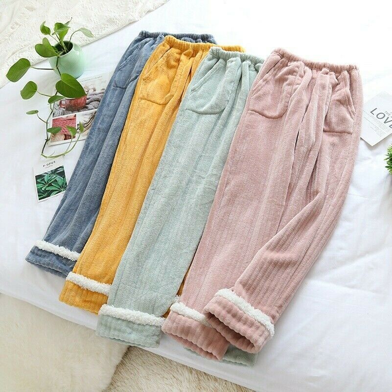 Femme Polaire Corail Pantalon Bas de Pyjama Flanelle Rayé Pyjama