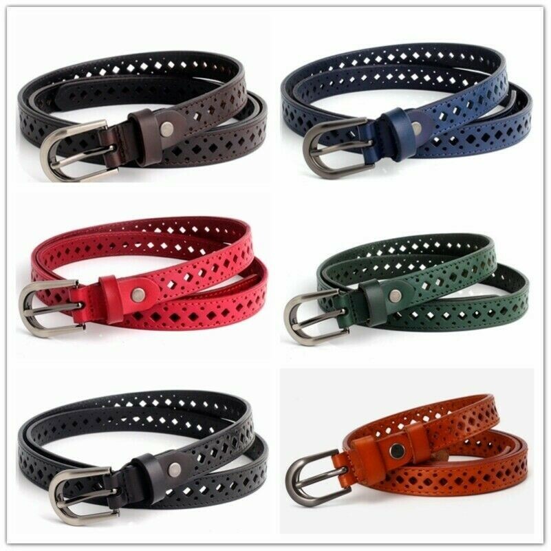 Ladies Leather Hollow Out Belt Pin Buckle Waists Waistband Retro Skinny Retro