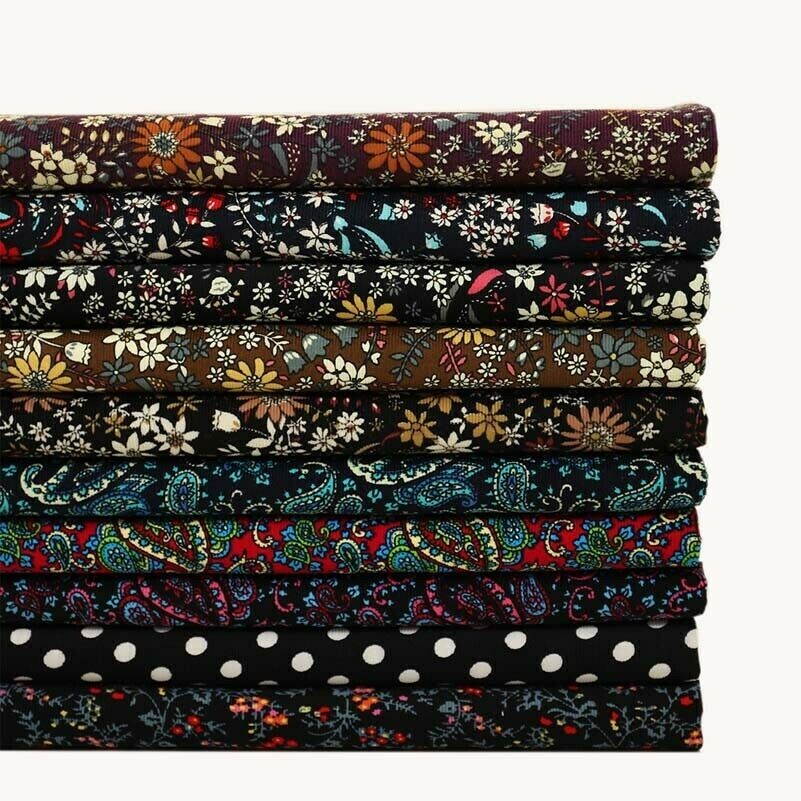 1M Floral Cotton Corduroy Fabric Print Cloth For DIY Trousers Shirts Skirts Soft