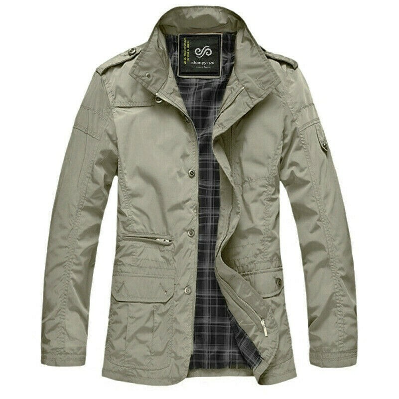 Men Coat Shirt Jacket Oversize Loose Casual Vintage Outwear Stand Collar