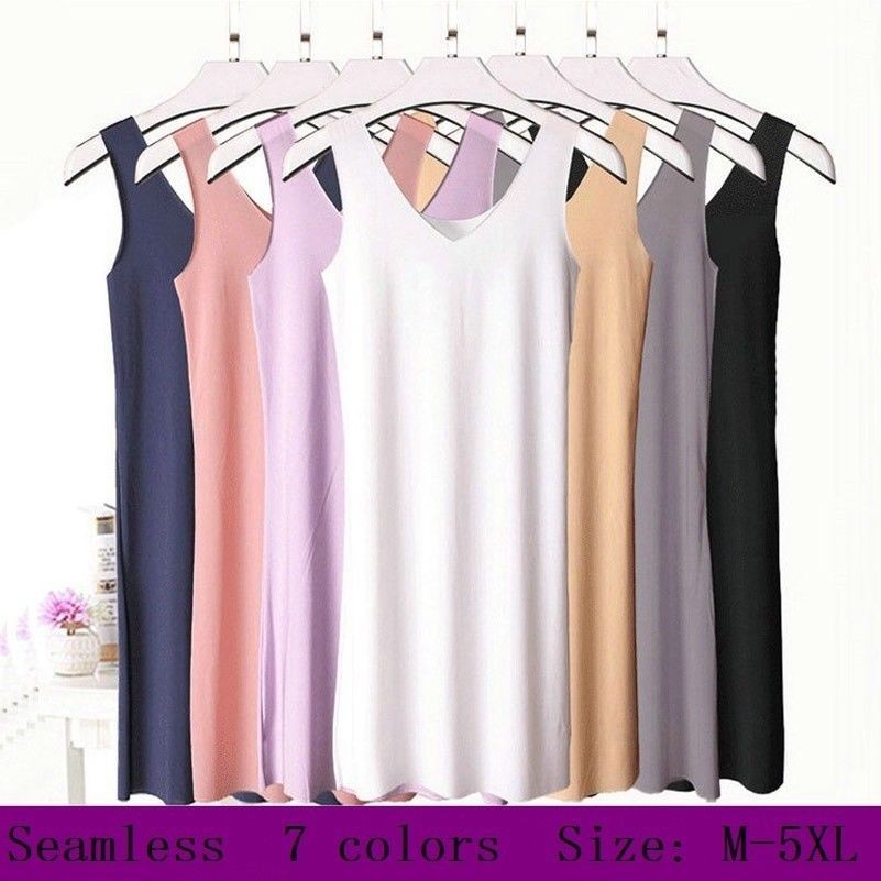 Unterhemd Unterrock Damen nahtlos weich lang Tanktop UnterKleid Übergröße