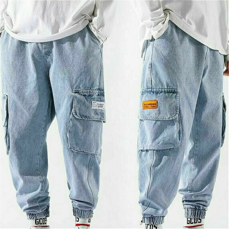 Herren Jeans Jeans Harem Hose Tiefer Croth Cargo Denim Hose Hip Hop Slim Fit