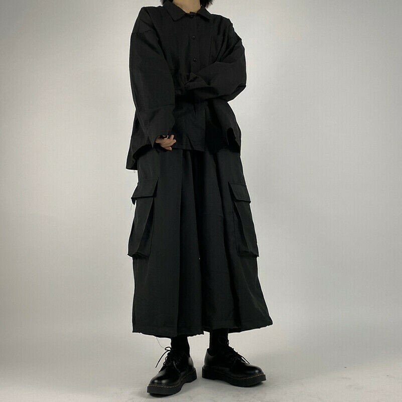 Herren Weites Bein Gerade Hose Übergröße Gummibund Gothic Punk Kendo Hose
